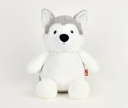 Plush toy husky on a white background