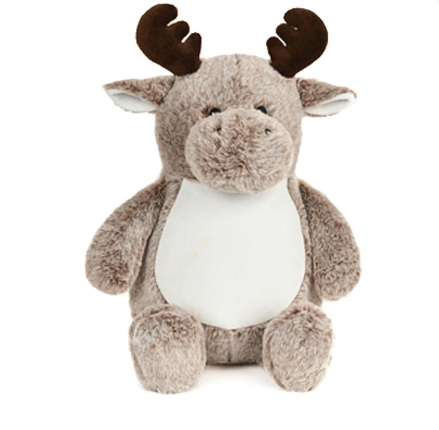 Plush moose toy on a white background