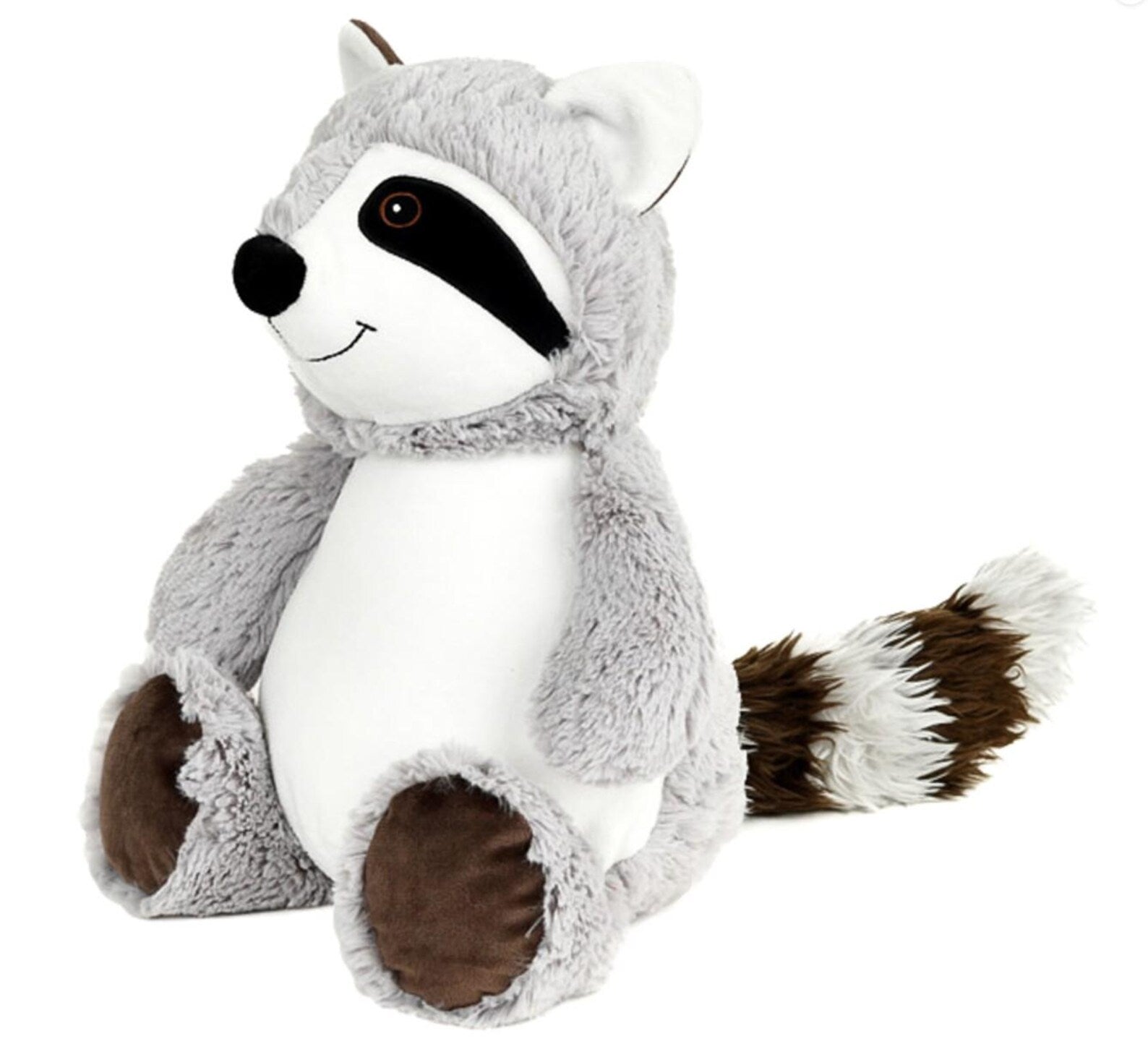 Plush raccoon toy on a white background