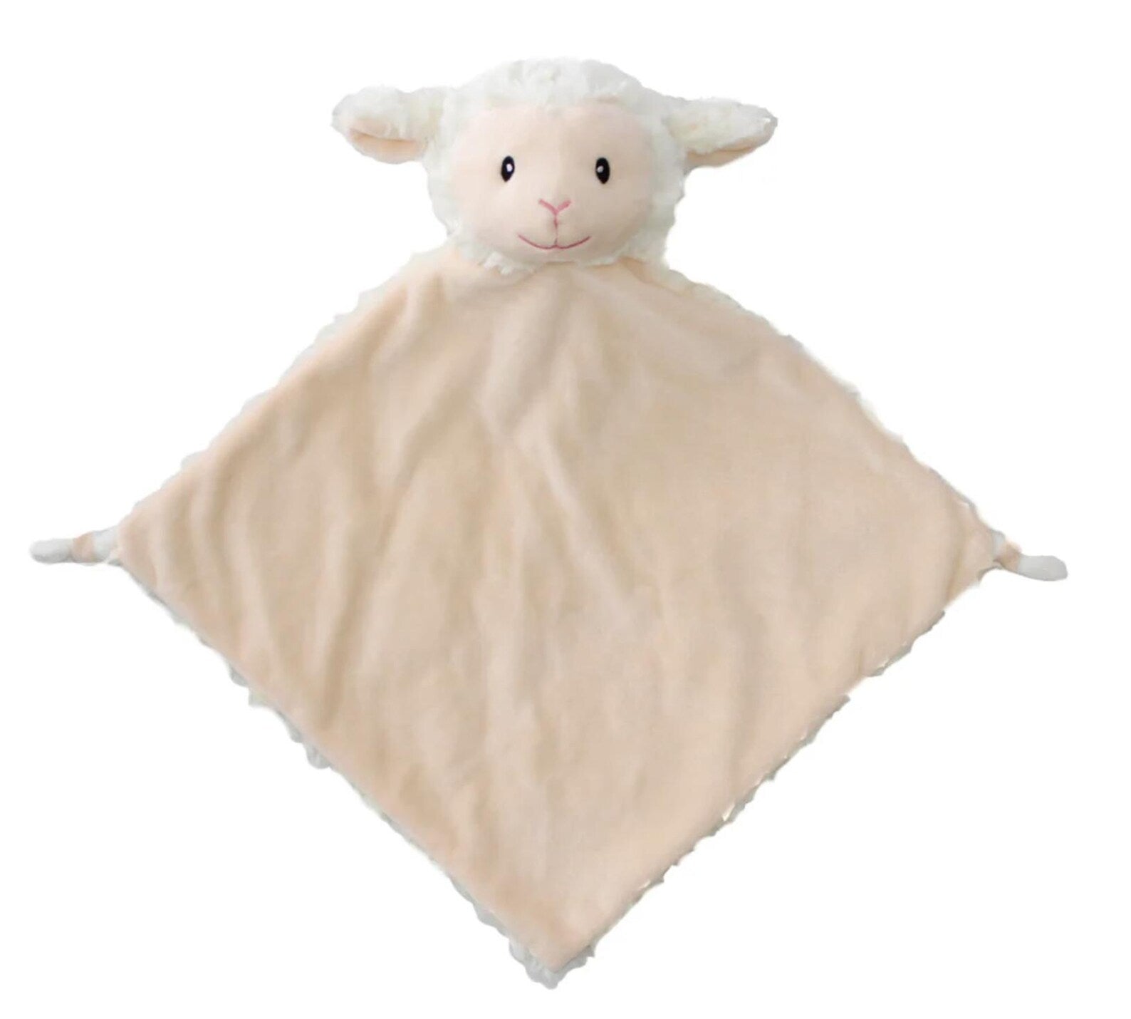 Plush lamb comfort blanket on a white background