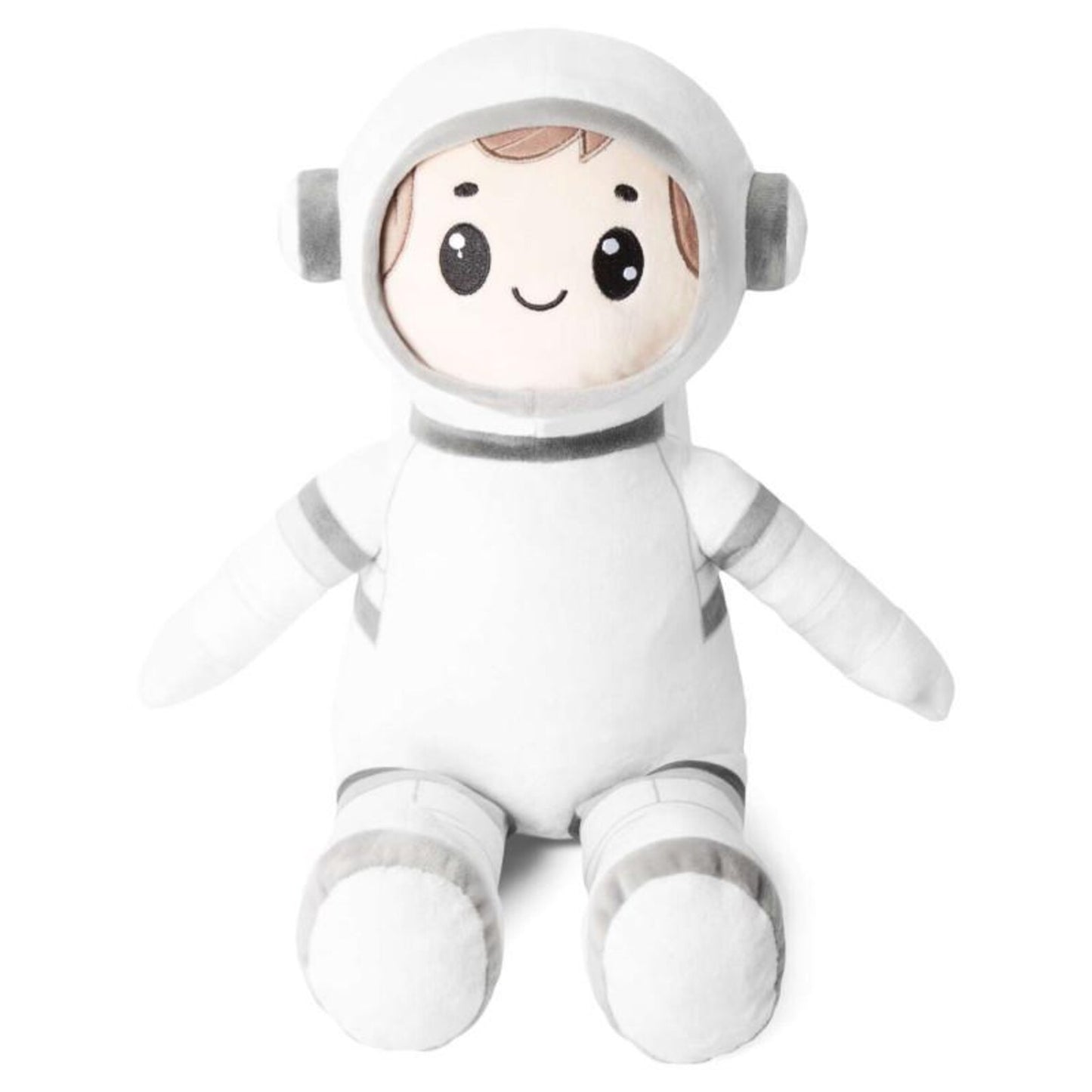 Plush toy in an astronaut costume on a white background