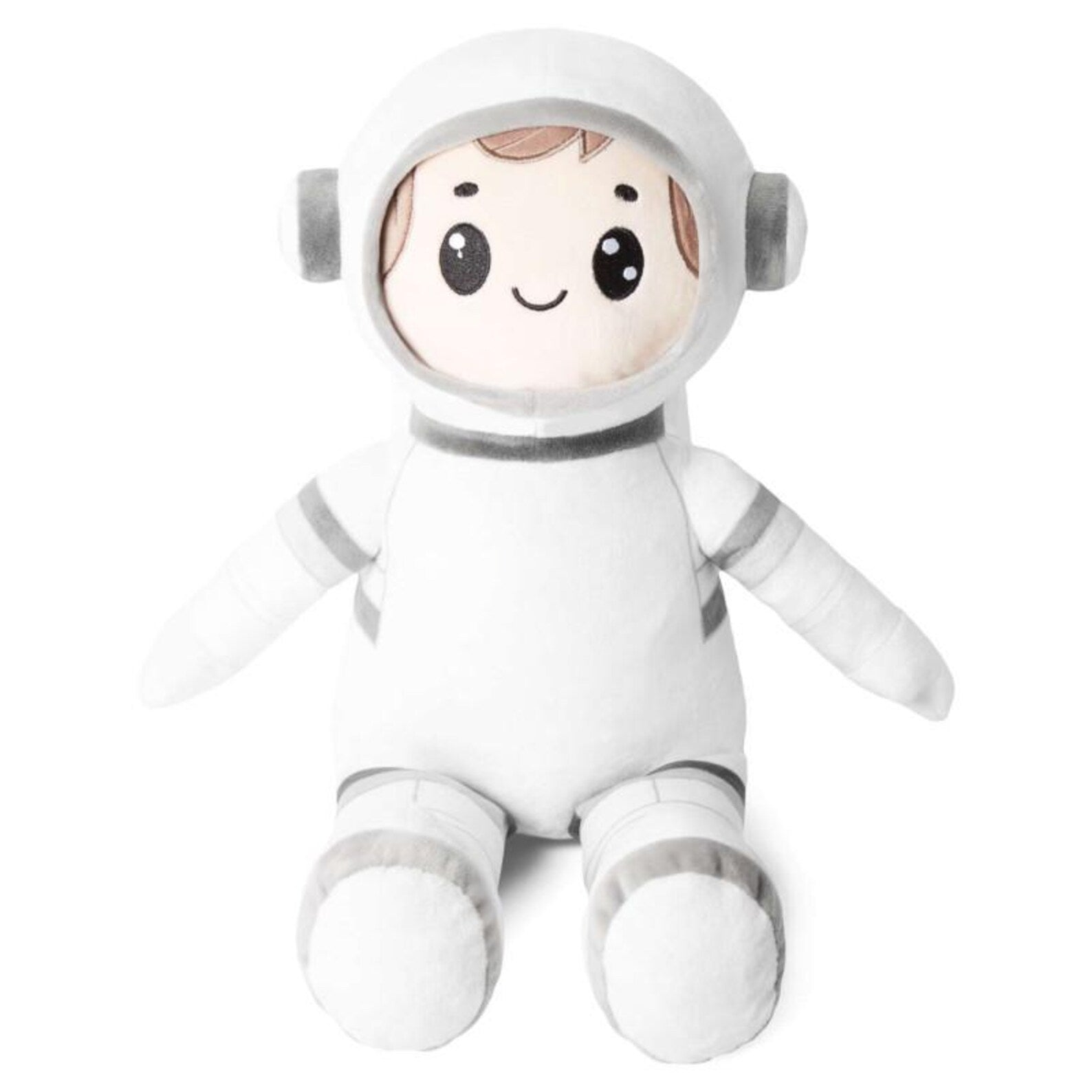 Plush toy in an astronaut costume on a white background