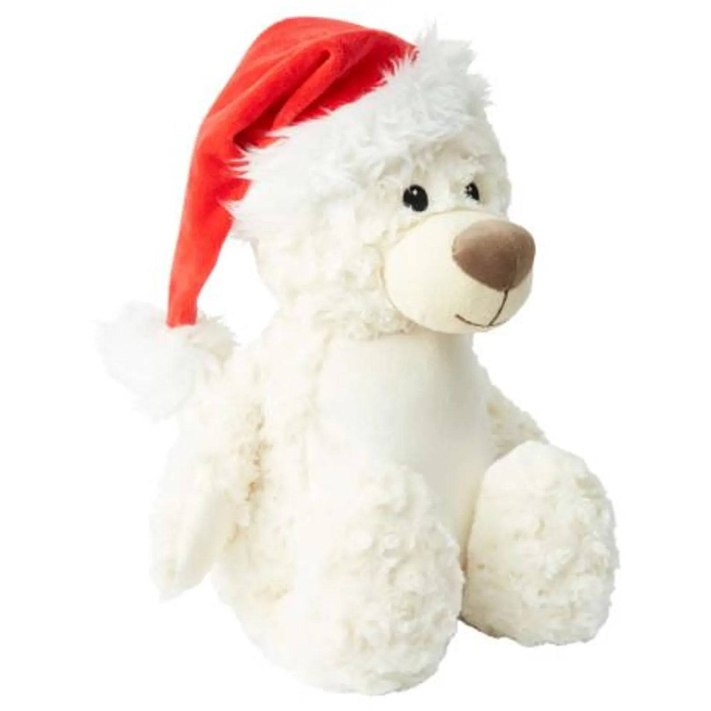 Cream Christmas Teddy Bear with red Santa hat