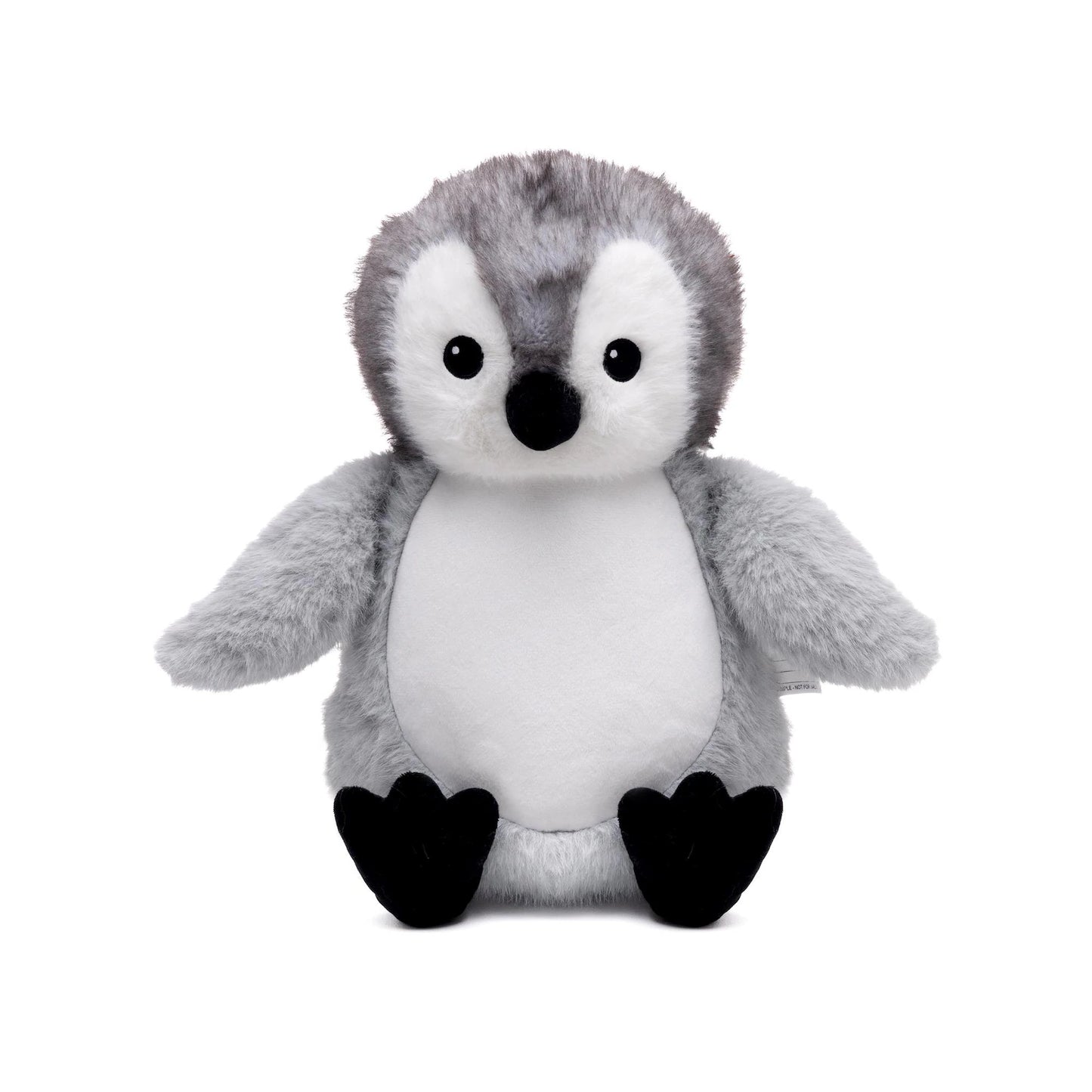 Plush penguin toy on a white background