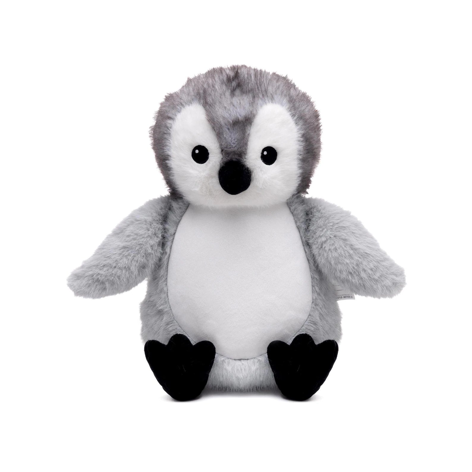 Plush penguin toy on a white background