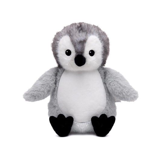 Plush penguin toy on a white background