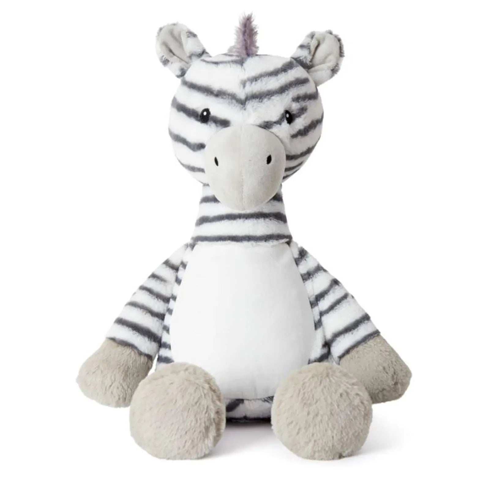 Plush zebra toy on a white background