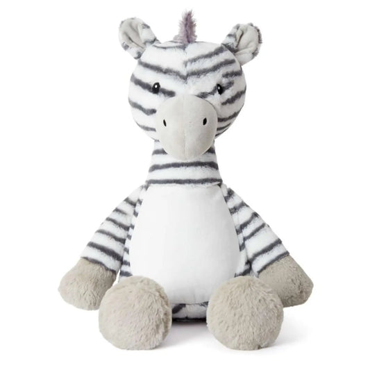 Plush zebra toy on a white background