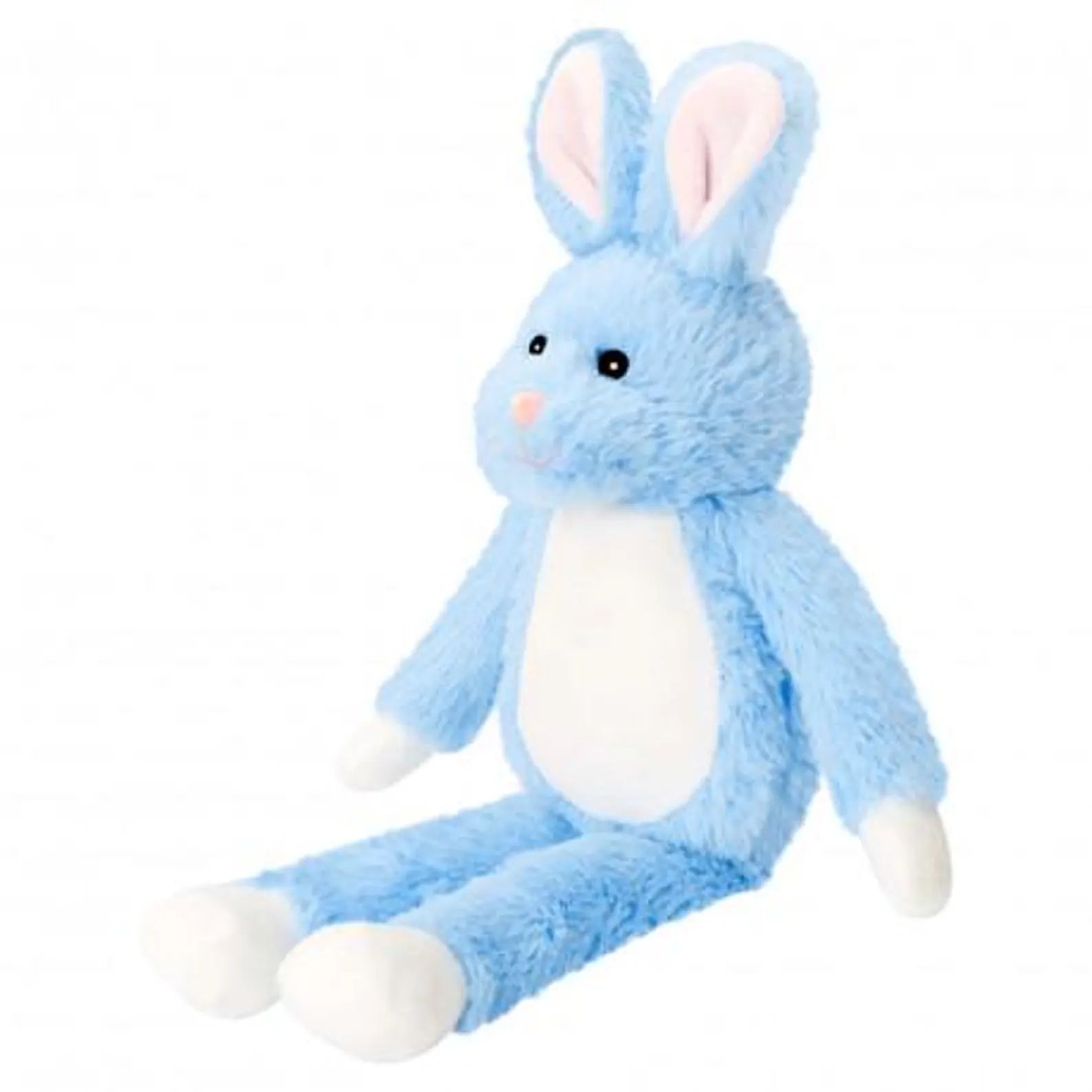 Blue plush bunny toy on a white background