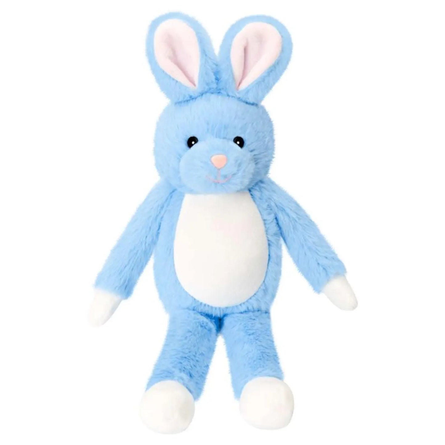 Blue plush bunny toy on a white background