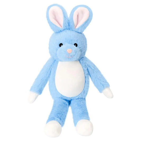 Blue plush bunny toy on a white background