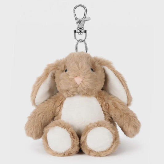 Plush bunny keychain with a white background