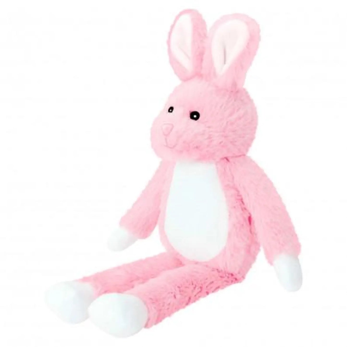 Pink plush bunny toy on a white background