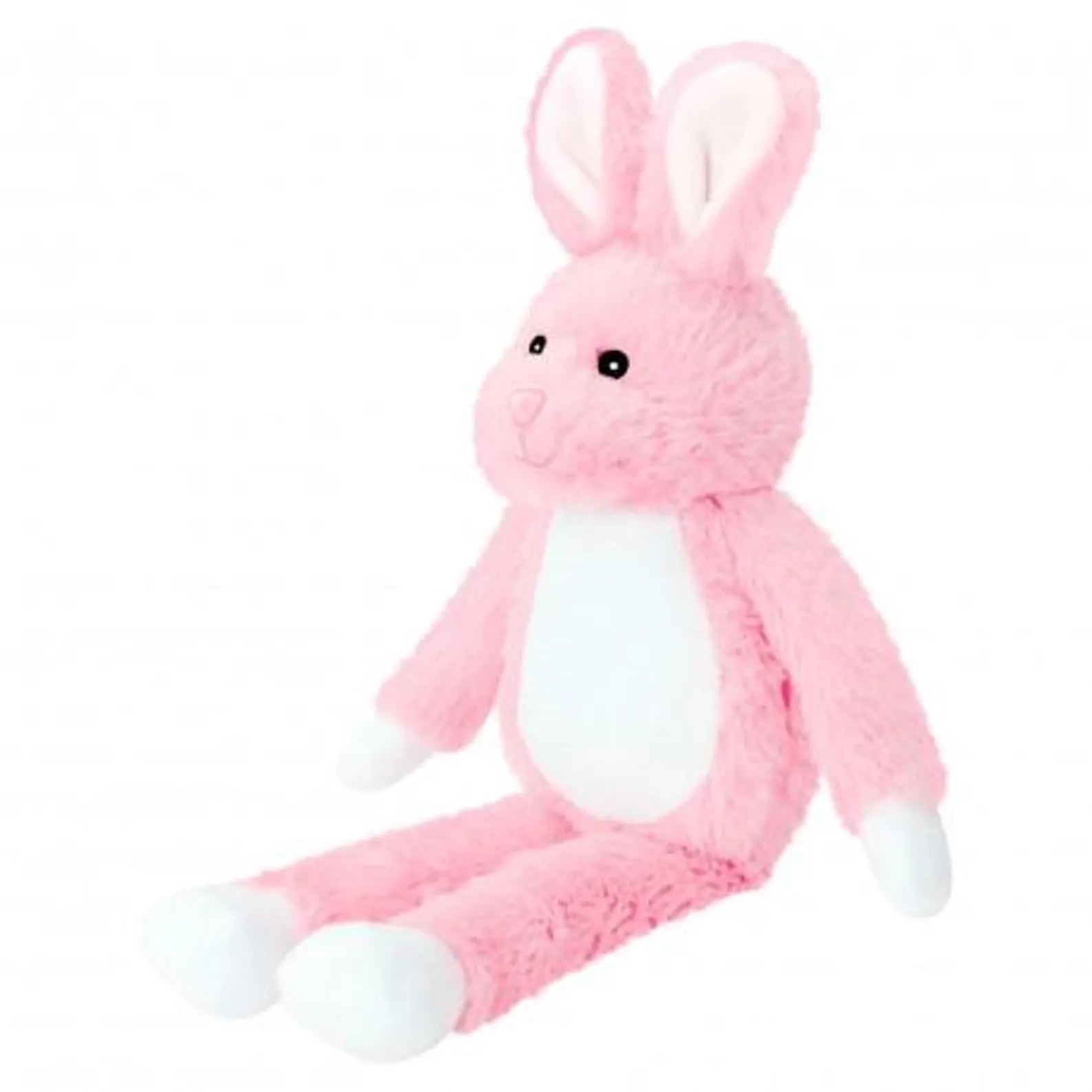 Pink plush bunny toy on a white background