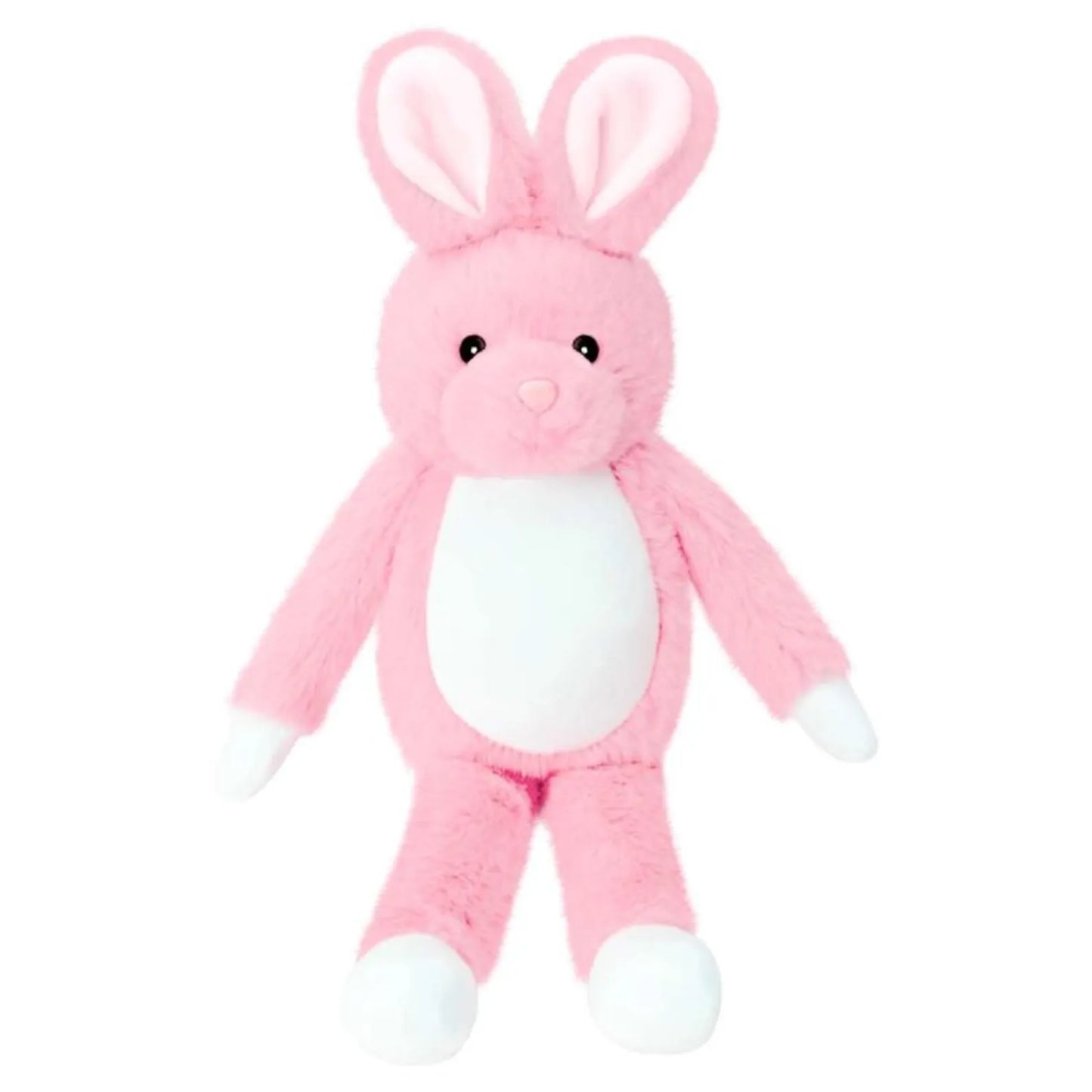 Pink plush bunny toy on a white background