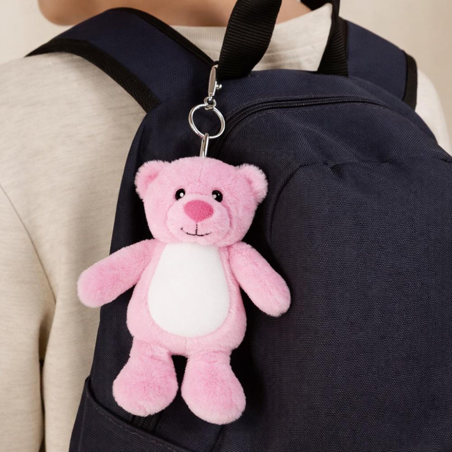 Pink teddy bear plush key chain, bag charm