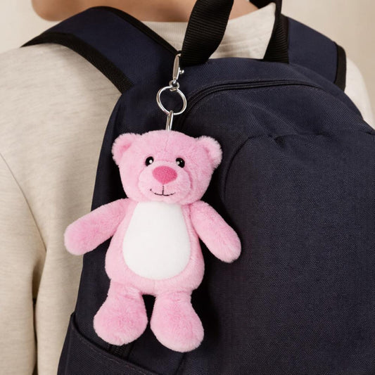 Pink teddy bear plush key chain, bag charm