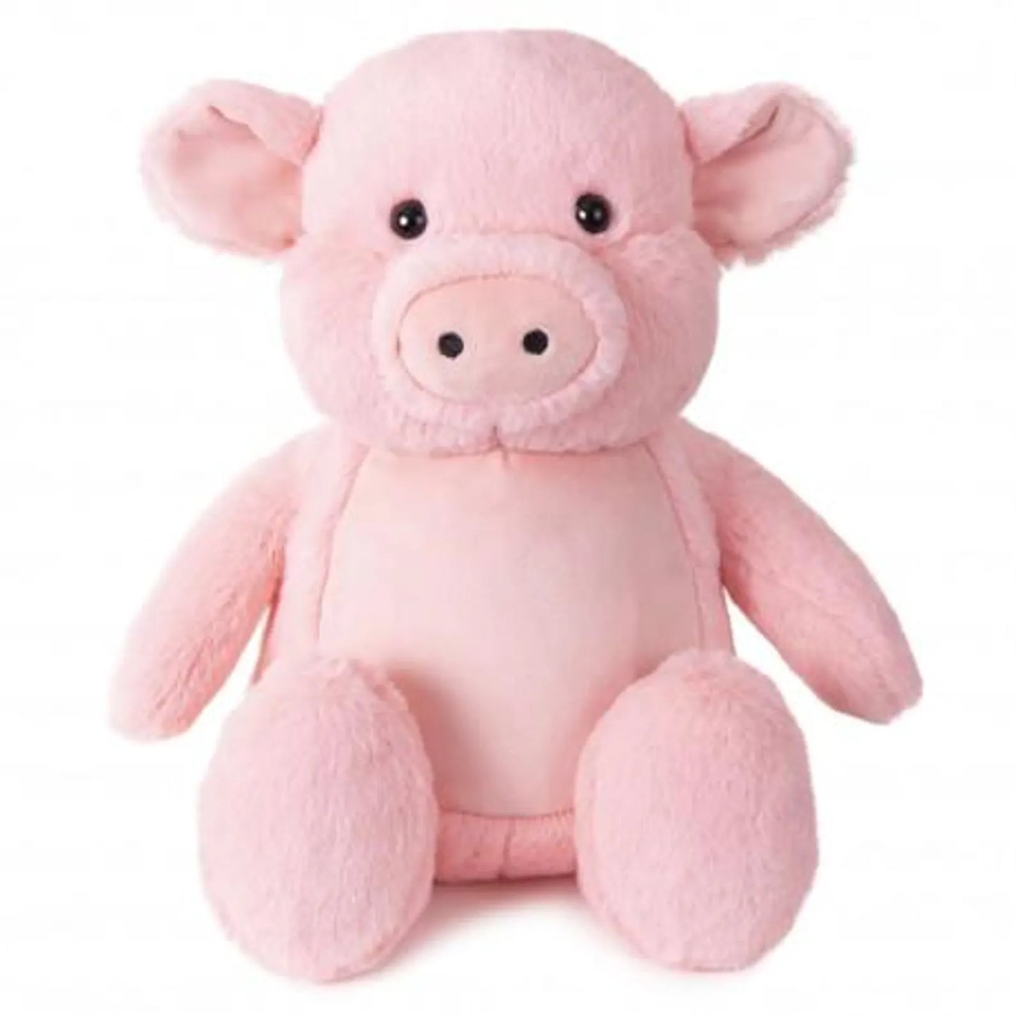 Pink plush pig toy on a white background