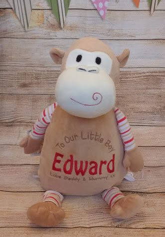 Personalised Embroidered Pastel Monkey Soft Toy • Baby Shower Gift • Cuddly Plush Keepsake • Birthday Present, Cubbies