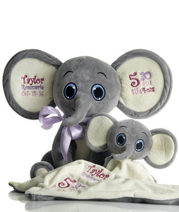 Personalised Tusker Elephant Baby Blankie • Soft Snuggly Comforter • Baby Shower Gift • Safari Nursery Keepsake