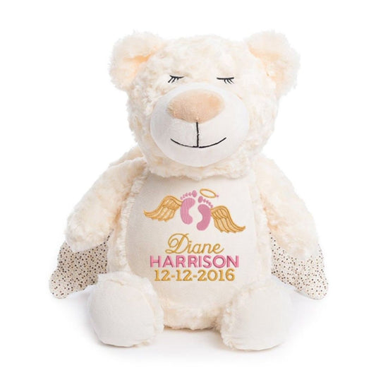 Personalised Embroidered Guardian Angel Teddy Bear • Memorial Plush Keepsake • Soft Toy • Rainbow Baby Gift • Remembrance Present, Cubbies