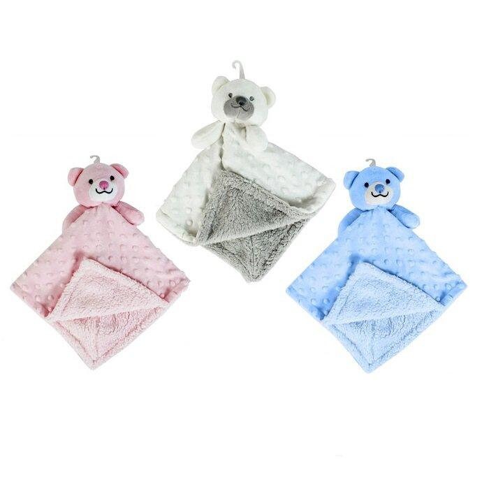 Personalised White Fleece Bear Blankie • Soft Silky Comforter • Baby Shower or Christening Gift