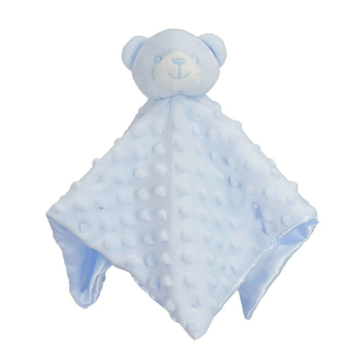 Personalised Embroidered Blue Bear Fleece and Silky Baby Blankie comforter