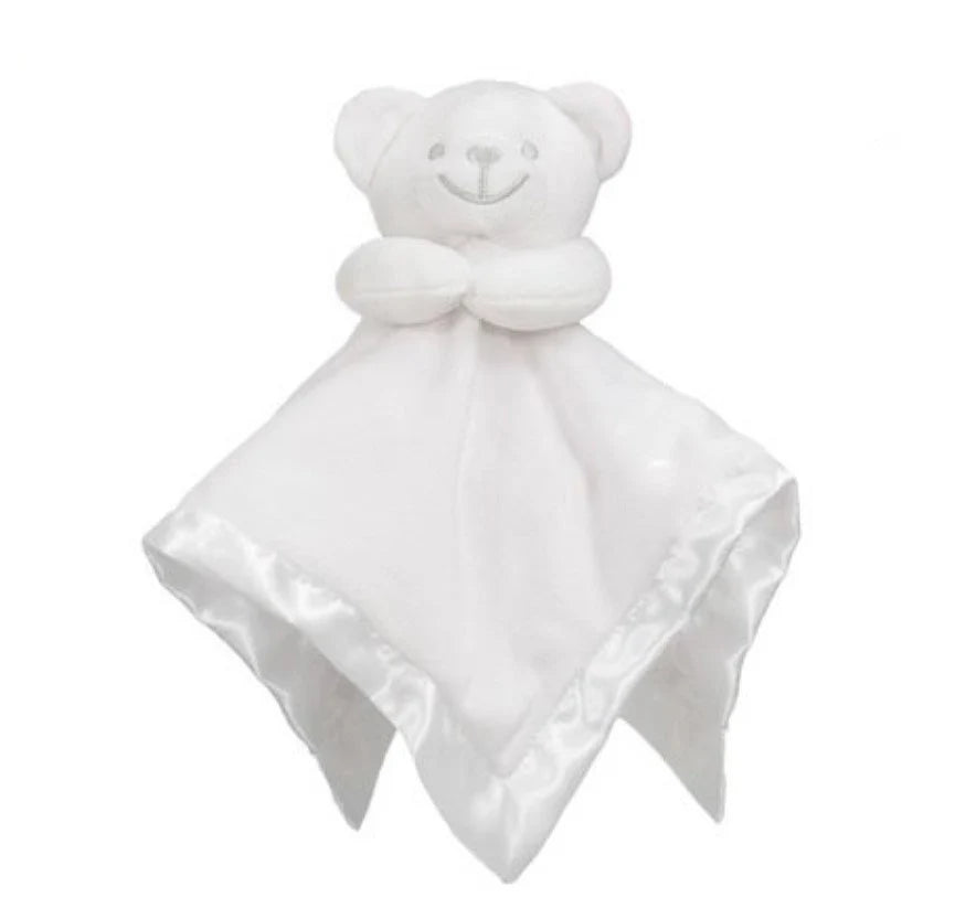 White teddy bear security blanket on a white background