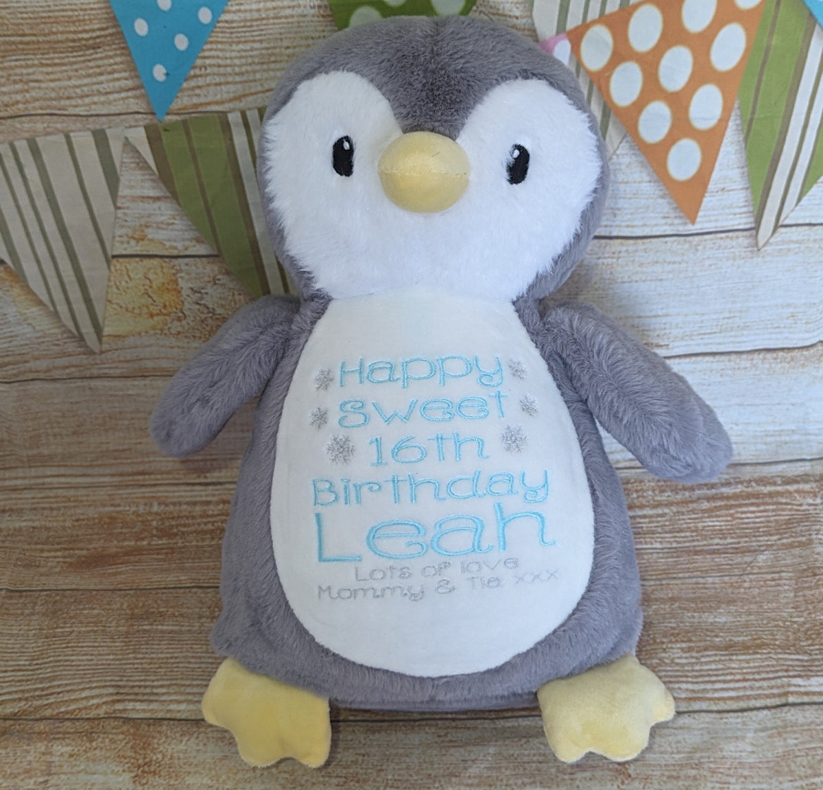 Personalised Embroidered Penguin Plush, Tummi Christening Gift