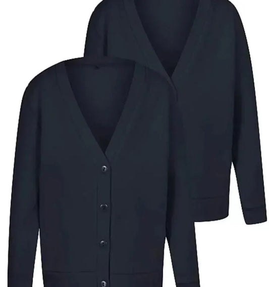 Navy blue cardigan 
on a white background