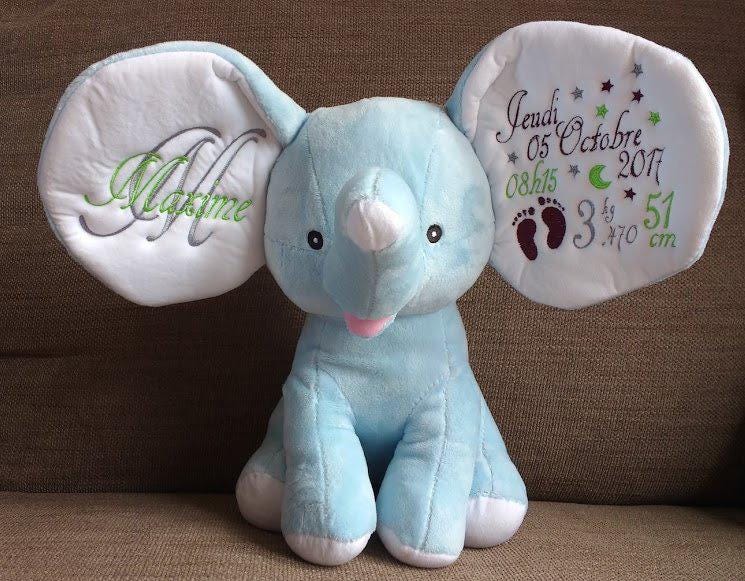 Personalised Embroidered Dumble Elephant Baby Blue Teddy • Baby Shower Gift • Soft Plush Cuddly Toy • Birthday Present, Cubbies