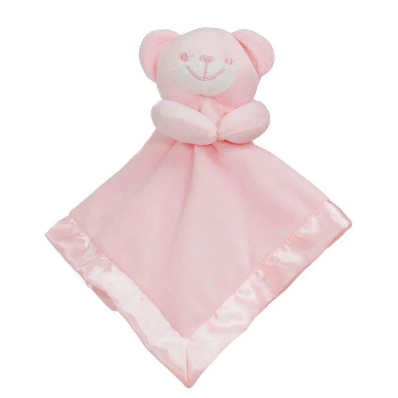 Pink teddy bear security blanket on a white background
