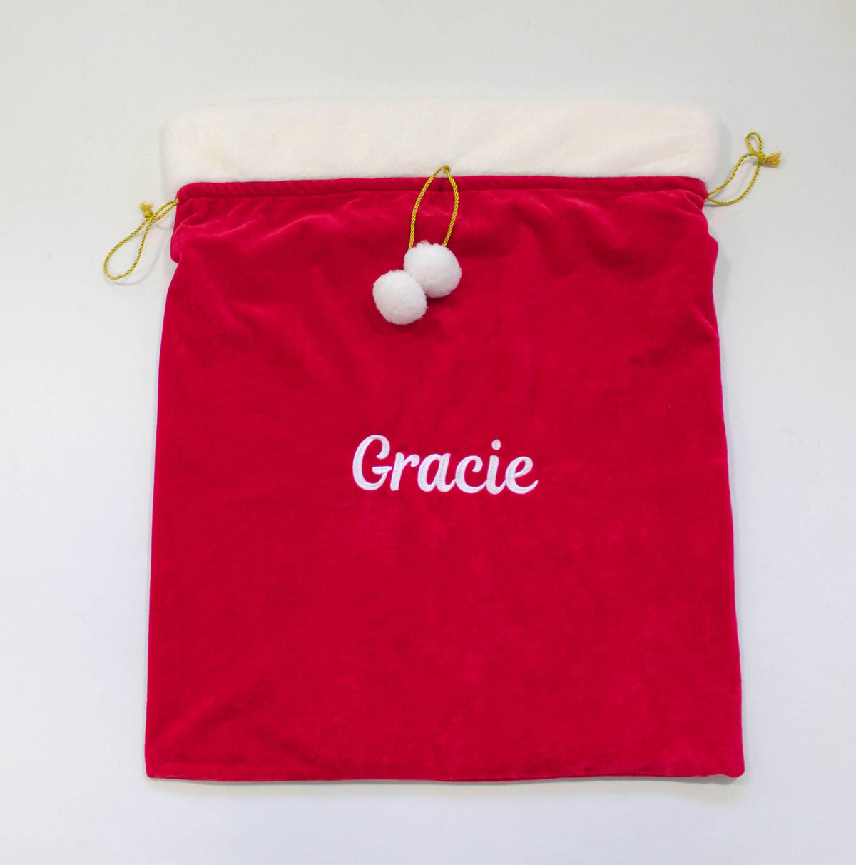 Personalised Red Christmas Sack • Embroidered Name • Cosy Festive Decor for Christmas Eve Traditions, Cubbies