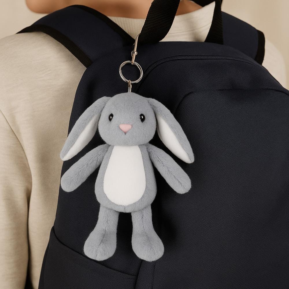 Personalised Grey Bunny Rabbit Key Chain • Cute Bag Charm • Soft Plush Accessory • School Backpack Gift- Tummi Bears