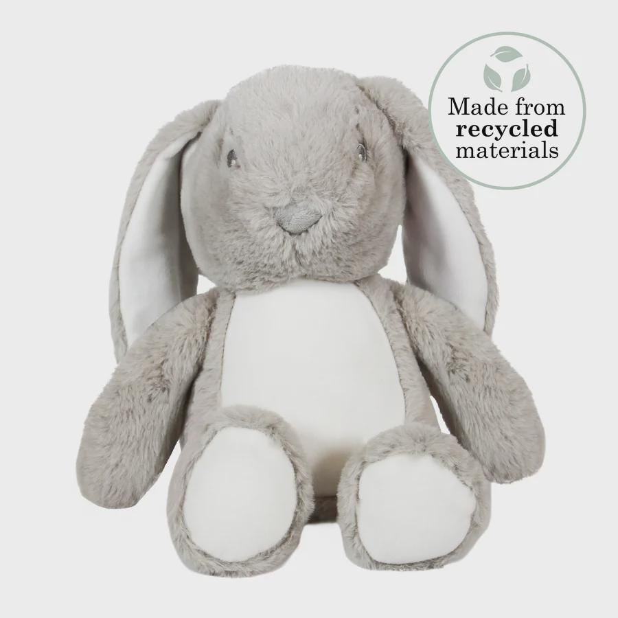 Personalised Printed Grey Bunny Rabbit • Soft Plush Toy • Baby Gift Keepsake • Nursery Decor • Birthday Present