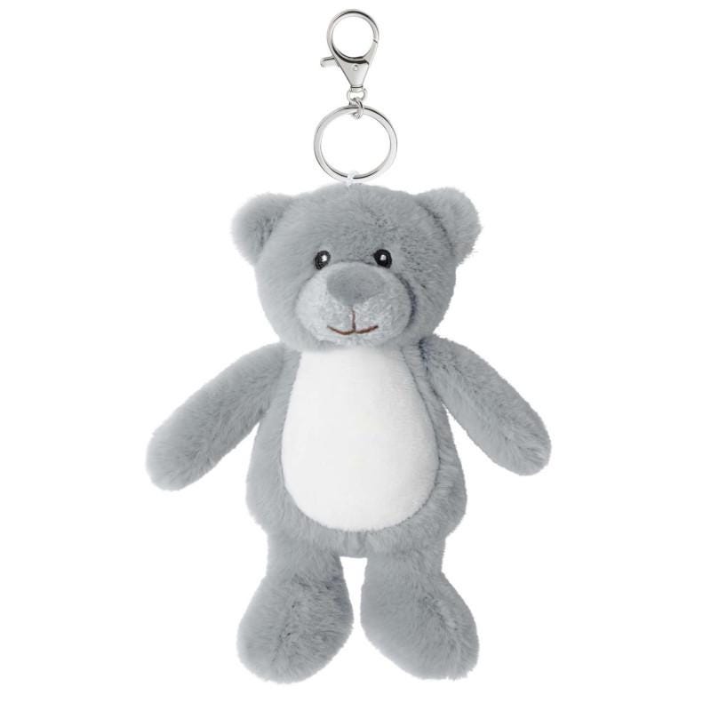 Personalised Grey Teddy Bear Key Chain • Soft Plush Bag Charm • Cute Gift for Kids • School or Nursery Accessory- Tummi Bears