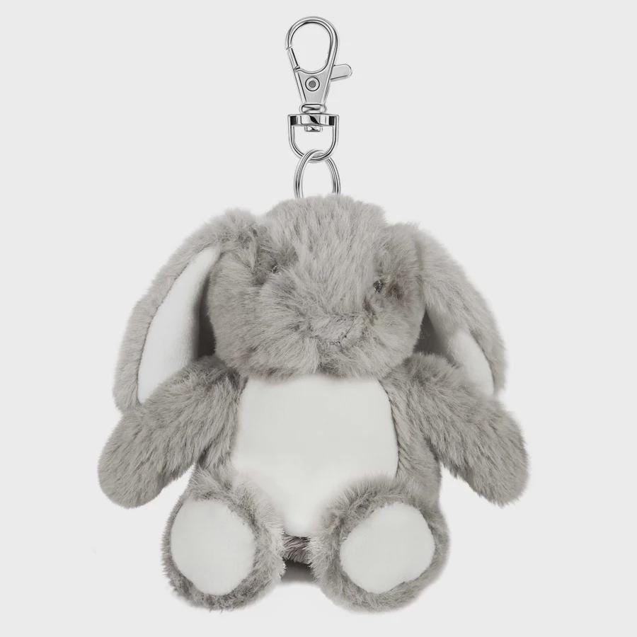 Personalised Grey Bunny Rabbit Key Chain • Soft Plush Bag Charm • Nursery or School Accessory • Cute Little Gift