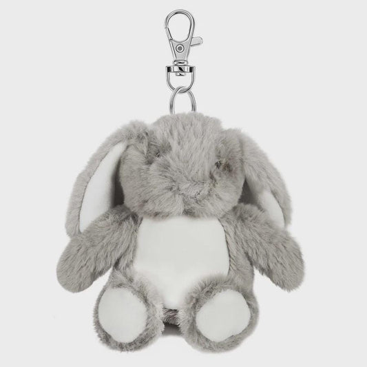 Personalised Grey Bunny Rabbit Key Chain • Soft Plush Bag Charm • Nursery or School Accessory • Cute Little Gift