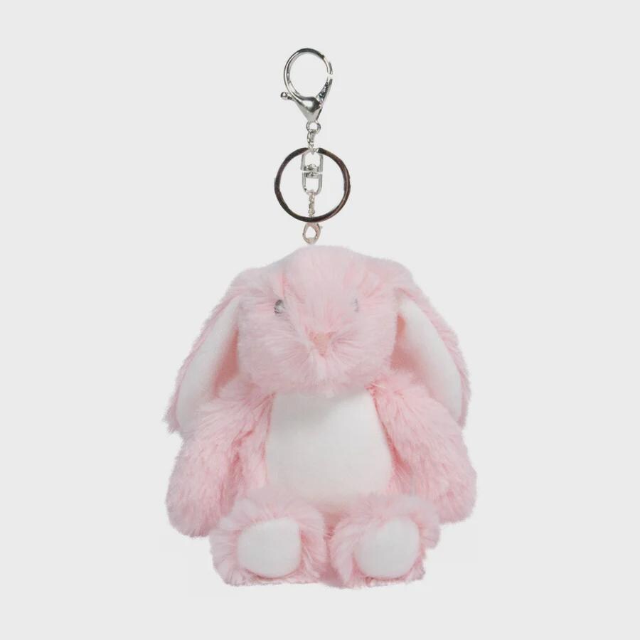 Personalised Pink Bunny Keyring, Plush Bag Charm