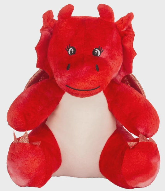 Personalised Printed Red Dragon Dinosaur Soft Toy • Prehistoric Nursery Decor • Baby Shower Gift • Wales, Welsh Dragon - Mumbles