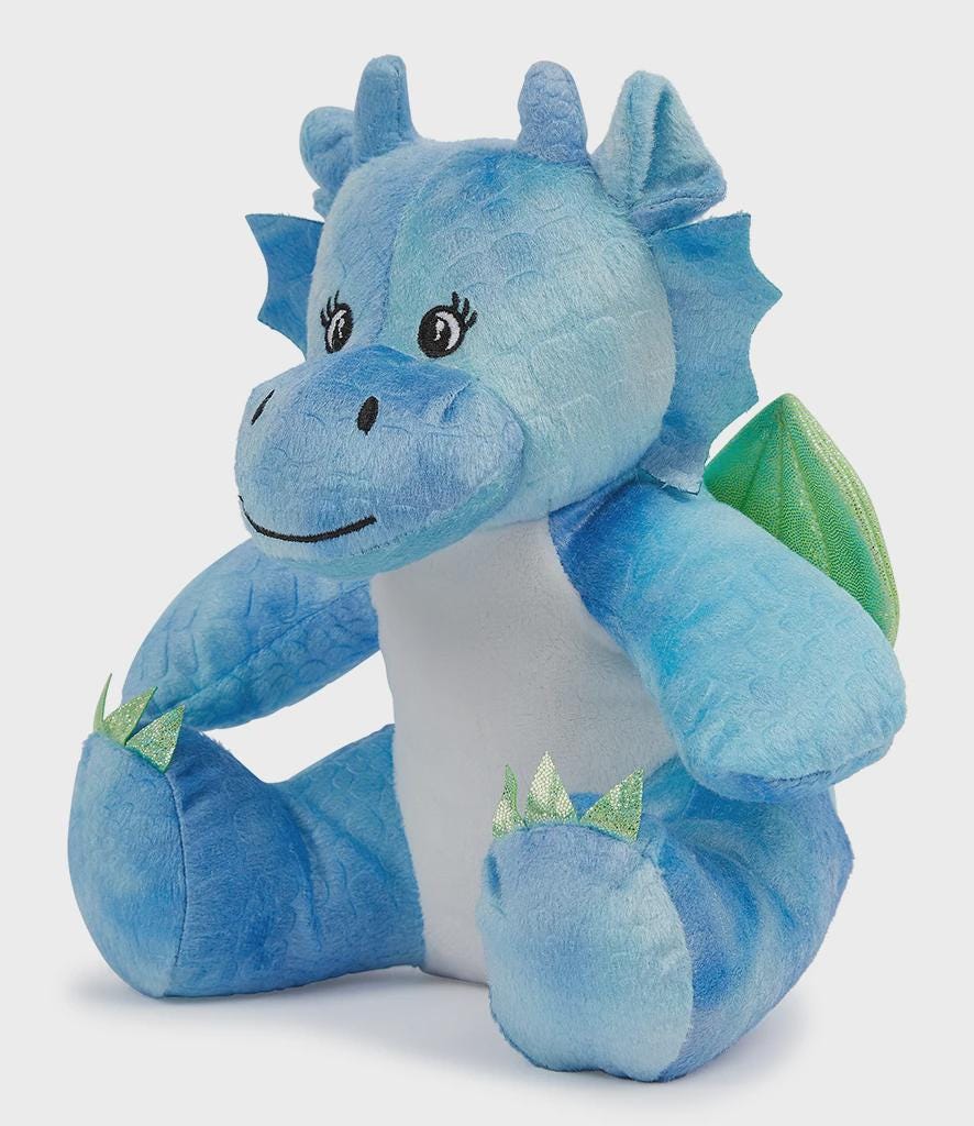 Personalised Printed Blue Dragon Dinosaur Soft Toy • Prehistoric Nursery Decor • Soft Cuddly Plush • Baby Shower Gift •Mumbles