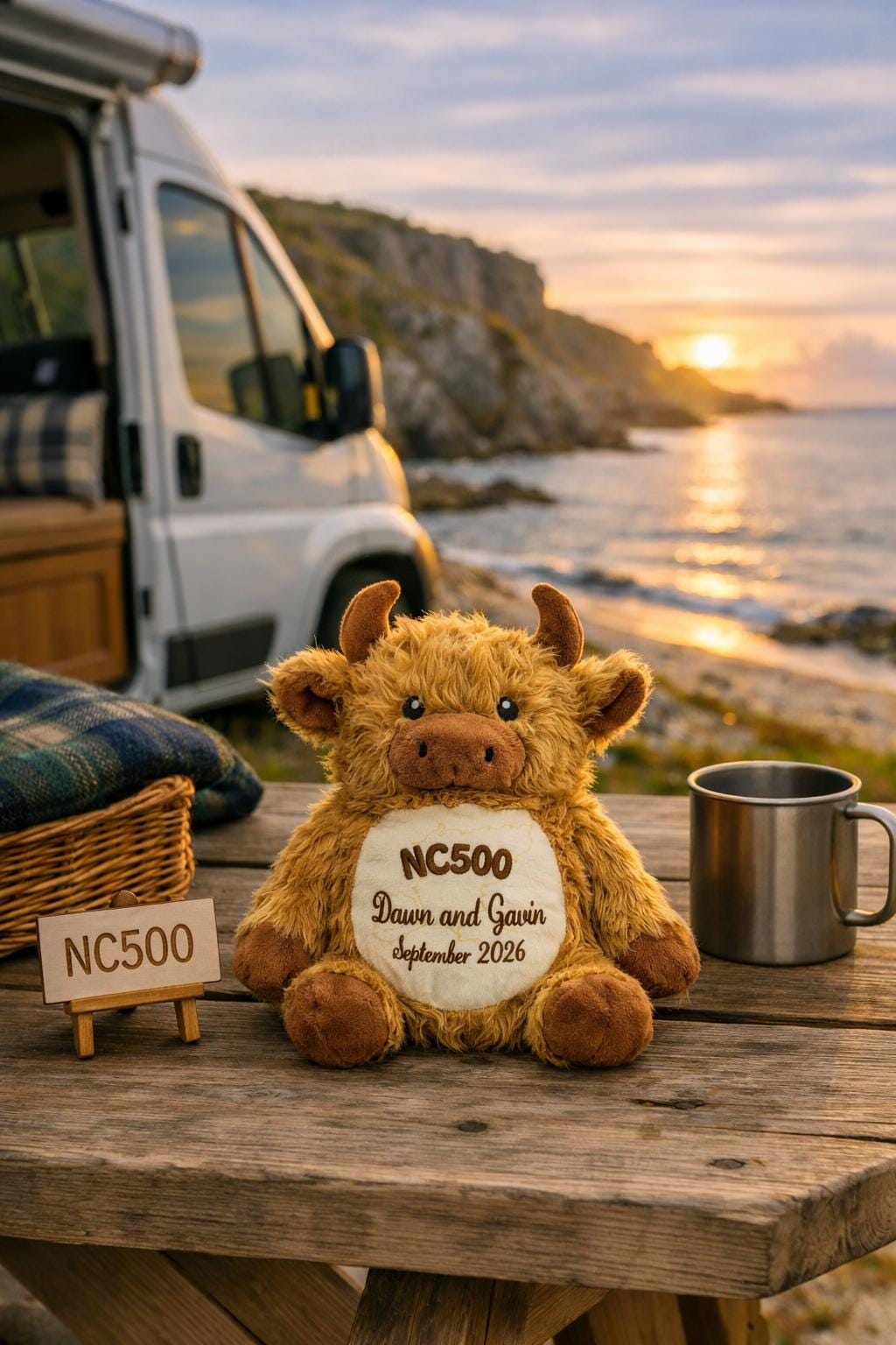 Personalised Printed Highland Cow Plush, Farm Baby Gift