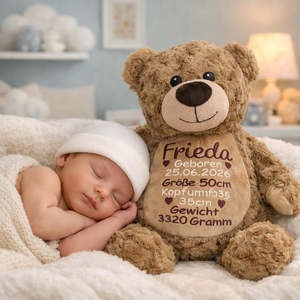 Personalised Embroidered Caramel Teddy Bear • Soft Plush Cuddly Toy • Baby Gift • Nursery Keepsake • Christening or Birthday Present