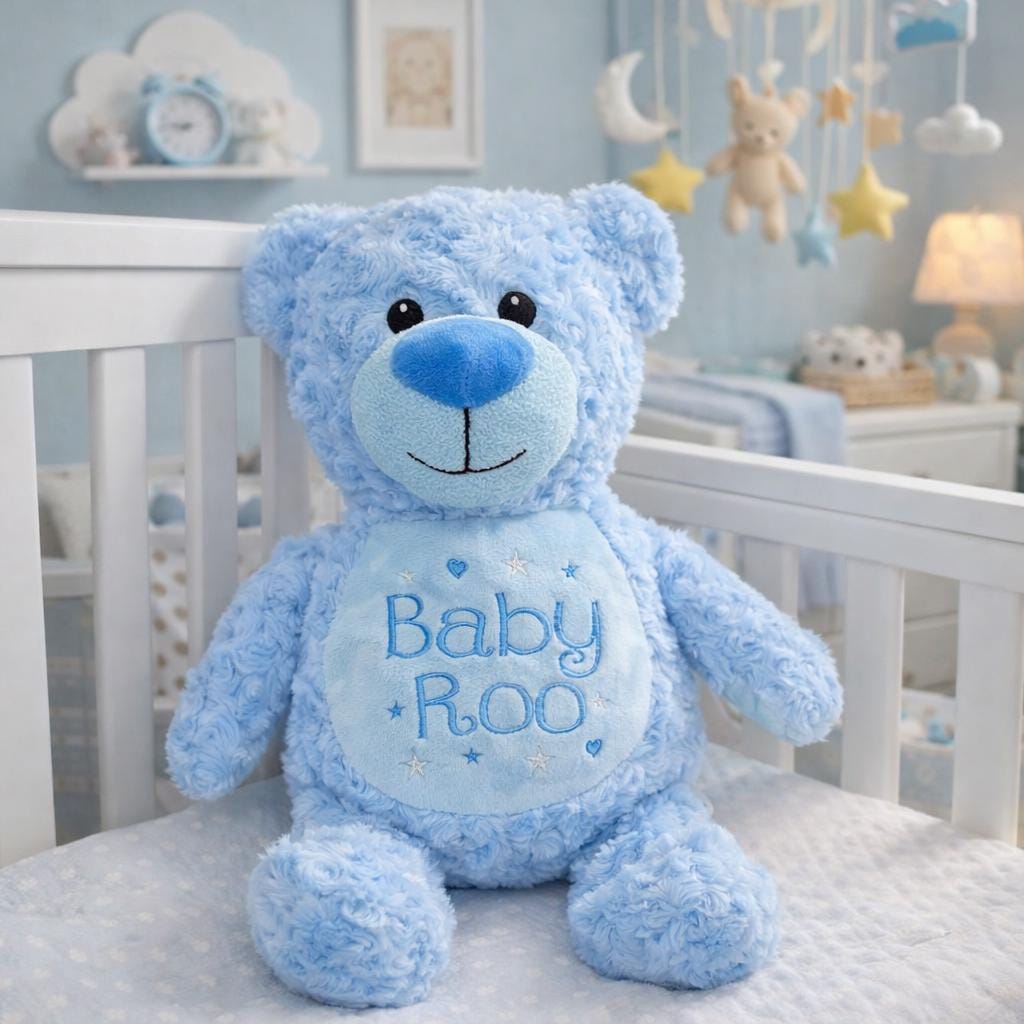Personalised Embroidered Blue Teddy Bear • Soft Plush Cuddly Toy • Baby Gift • Nursery Keepsake • Christening or Birthday Present, Tummi
