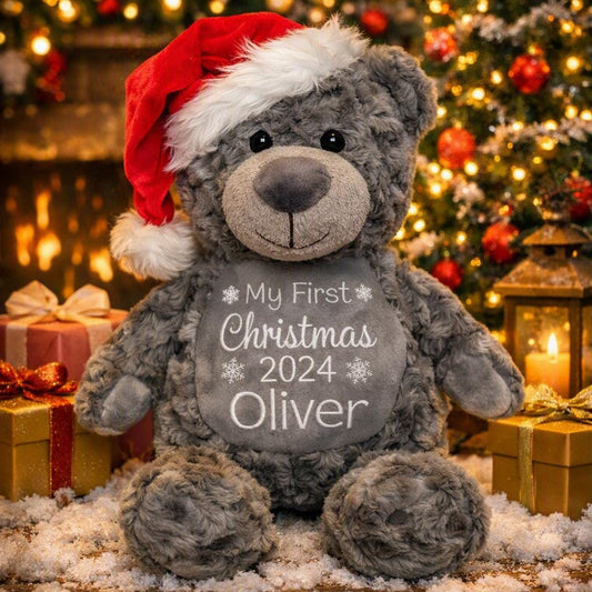 Personalised Embroidered Christmas Teddy Bear• First Christmas, Soft Plush Gift (42cm)