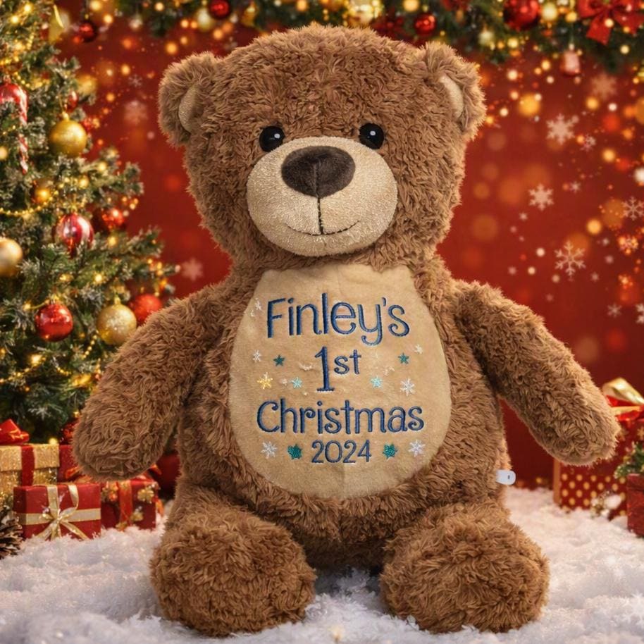 Personalised Embroidered Teddy - Custom Soft Toy Plush Gift - Tummi - 1st Christmas