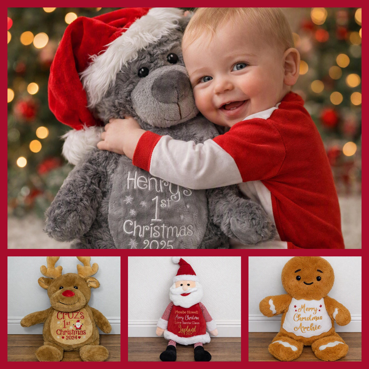 Personalised Embroidered Teddy - Custom Soft Toy Plush Gift - Tummi - 1st Christmas