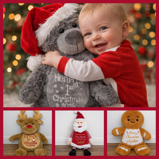 Personalised Embroidered Teddy - Custom Soft Toy Plush Gift - Tummi - 1st Christmas