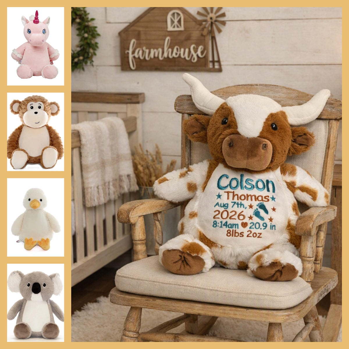 Personalised Embroidered Teddy - Custom Soft Toy Plush Gift - Cubbies - Name or Birth Block Keepsake