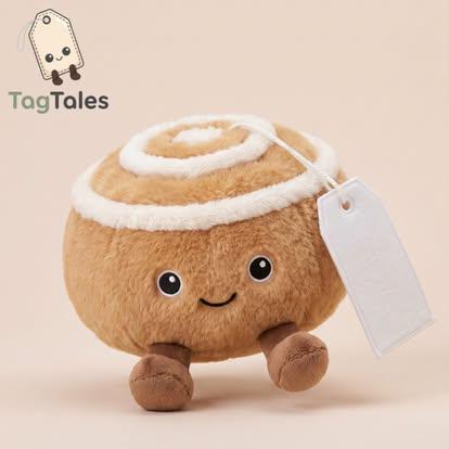 Personalised Printed Cindy the Cinnamon Bun Tag Tales • Personalised Cinnamon Bun Plush • Custom Printed Tag • Bakery Soft Toy